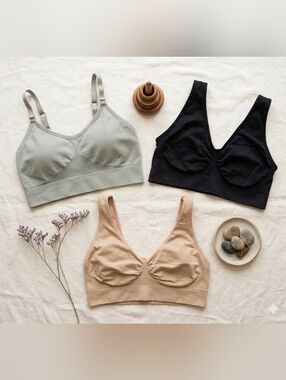 Bundle Of 3 Seamless Comfort Bralettes Gray, Black, Nude Size S/M